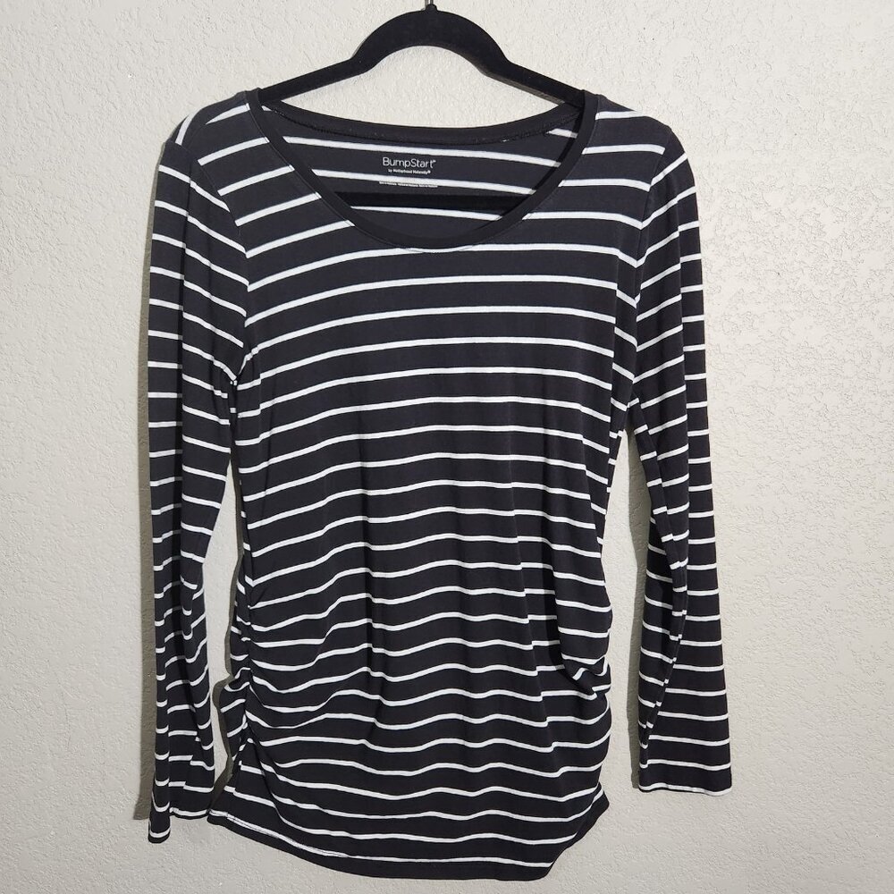 BumpStart Maternity Shirt Womens Medium Striped Long Sleeve Ruched Top